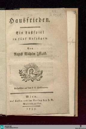 Hausfrieden : ein Lustspiel in fünf Aufzügen