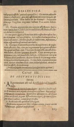 Caput III. De Argumenti Distributione.