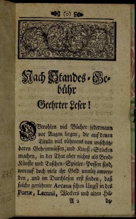 Nach Standes-Gebühr Geehrter Leser!