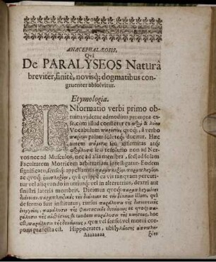 Anacephalaeosis, Qua De Paralyseos Natura breviter ...