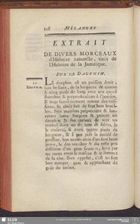 Extrait De Divers Morceaux d'Histoire naturelle, tirés de l'Histoire de la Jamaïque