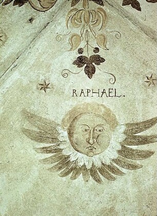 Gewölbekappe mit den Erzengeln Raphael, Michael und Gabriel in Form von Engelsköpfen