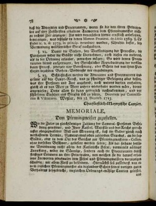 Memoriale, Dem Pfenningmeister zuzustellen.