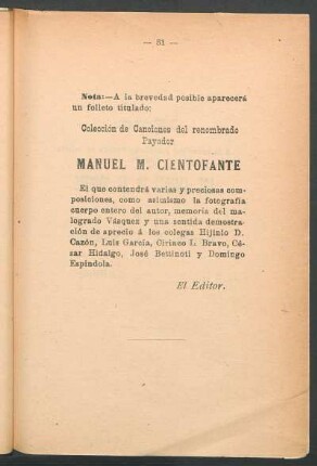 Nota [Colección de canciones del renombrado payador]