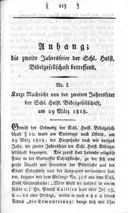Anhang; die zweite Jahresfeier der Schl. Holst. Bibelgesellschaft betreffend.