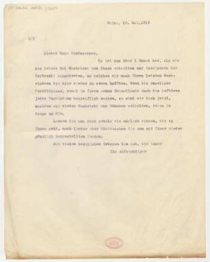 Brief an Lothar Windsperger : 13.05.1919