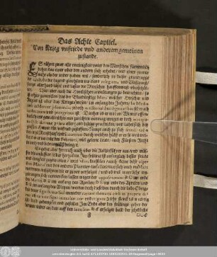Das Achte Capitel. Von Krieg unfriede und anderem gemeinen zustande.