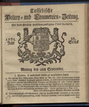 35. Stueck, Montag den 2ten September 1765