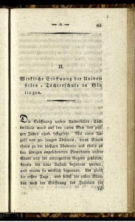 II. Wirkliche Eröffnung der Universitäts-Töchterschule in Göttingen