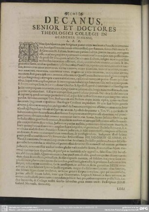 Decanus, Senior Et Doctores Theologici Collegii In Academia Ienensi