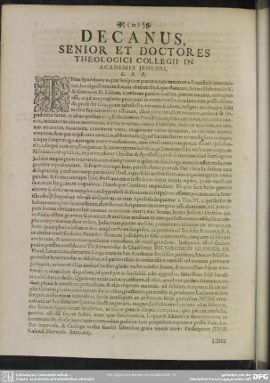 Decanus, Senior Et Doctores Theologici Collegii In Academia Ienensi