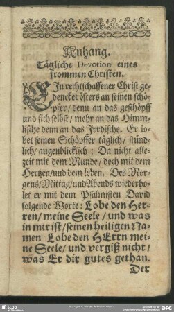 Anhang. Tägliche Devotion eines frommen Christen
