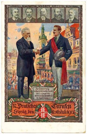 12. Deutsches Turnfest, Leipzig, den 12.-16. Juli 1913 : offiz. Festpostkarte für das 12. Deutsche Turnfest in Leipzig vom 12.-16. Juli 1913; Nr. 5: Herz und Hand dem Vaterland!