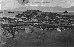 Blick auf São Vicente : Ansichtskarte mit Blick auf den Hafen Porto Grande auf der kapverdischen Insel São Vicente.