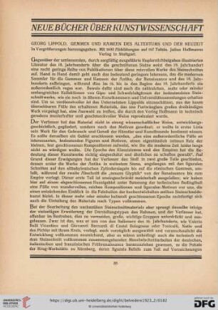 [Rezesnsion zu: Gerog Lippold, Gemmen udn Kameen des Altertums und der Neuzeit]