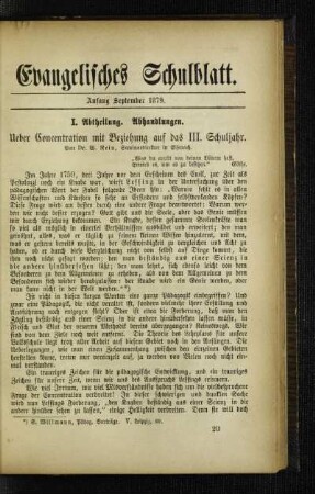 Ueber Concentration mit Beziehung auf das III. Schuljahr