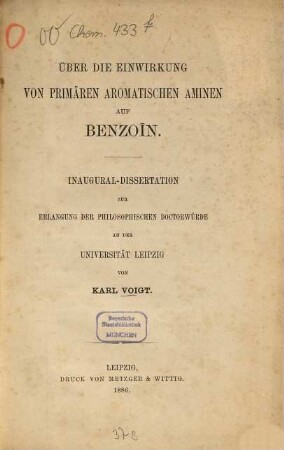 Über die Einwirkung von primären aromatischen Aminen auf Benzoïn