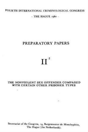 The nonviolent sex offender compared with certain other prisoner types