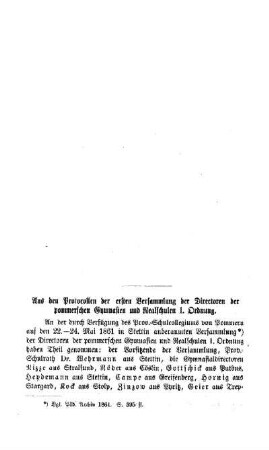 Aus den Protocollen der ersten Versammlung der Directoren der pommerschen Gymnasien und Realschulen 1. Ordnung