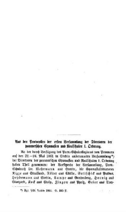 Aus den Protocollen der ersten Versammlung der Directoren der pommerschen Gymnasien und Realschulen 1. Ordnung
