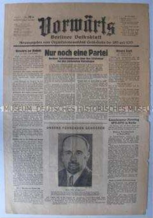 Zweite Nachkriegsausgabe des "Vorwärts" als Organ des Organisationsausschusses Groß-Berlin von KPD und SPD