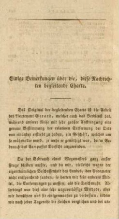 Einige Bemerkungen über die, diese Nachrichten begleitende Charte