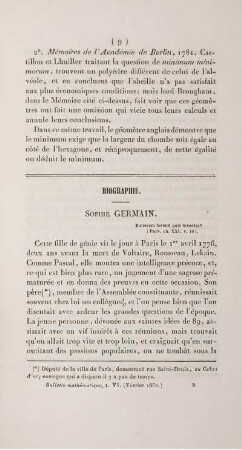 Biographie. Sophie Germain.