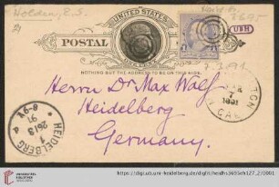 Brief von Edward Singleton Holden an Max Wolf: Karte von Edward Singleton Holden an Max Wolf