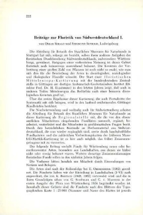 Beiträge zur Floristik von Südwestdeutschland I.