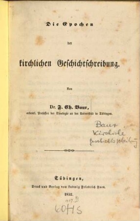 Die Epochen der kirchlichen Geschichtsschreibung