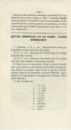 Questions fondamentales sur les coniques, classées méthodiquement.