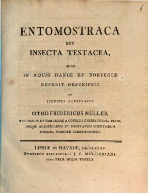 Entomostraca Seu Insecta Testacea In Aquis Daniæ Et Norvegiæ