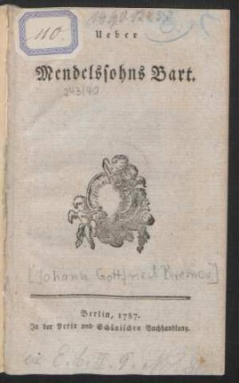 Ueber Mendelssohns Bart