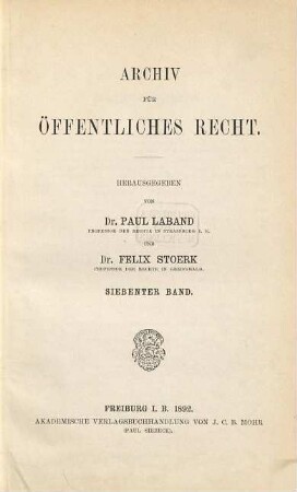 Archiv für öffentliches Recht. 7. 1892