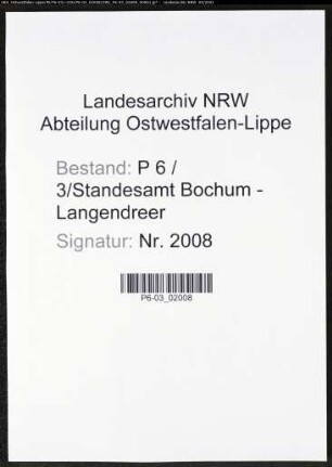 Heiratsregister Standesamt Bochum VII-Langendreer