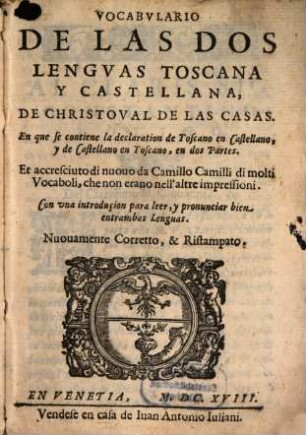 Vocabulario de las dos lenguas Toscana y Castellana ...