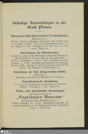 Ständige Ausstellungen in der Stadt Plauen