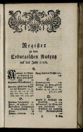 Register zu dem Coburgischen Auszug auf das Jahr 1756.