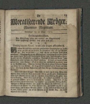 Nummer Regentain. Mahndags den 10. May 1751