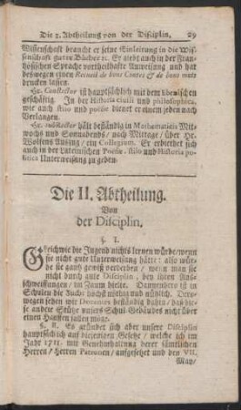 Die II. Abtheilung. Von der Disciplin