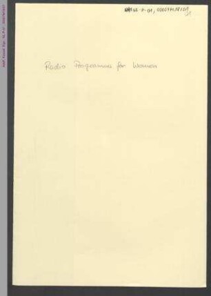 Radio Programmes for Women
