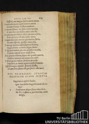 Titi Vespasiani Strozae Eroticon Liber Sextus.