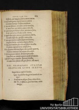 Titi Vespasiani Strozae Eroticon Liber Sextus.