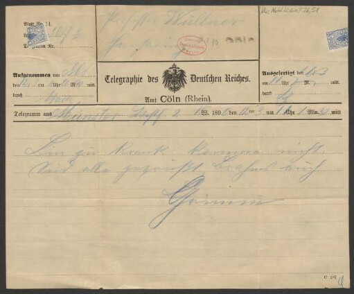 Telegramm an Franz Wüllner : 12.03.1890