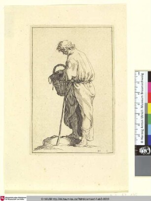 [A young Peasant; Nach links abgewandter junger Mann mit langem Gewand, in einen Korb greifend]