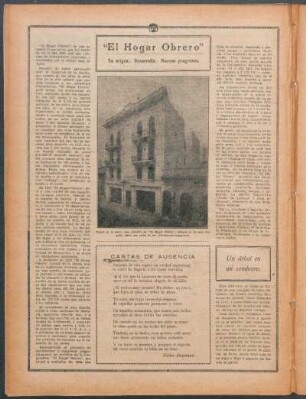 "El Hogar Obrero" : Su origen.- Desarrollo.- Nuevos progresos