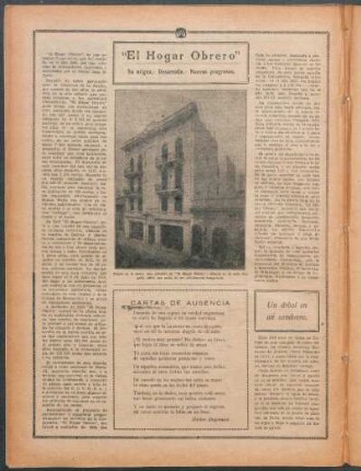 "El Hogar Obrero" : Su origen.- Desarrollo.- Nuevos progresos