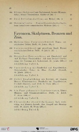 Fayencen, Skulpturen, Bronzen und Zinn (Nr. 189-224)