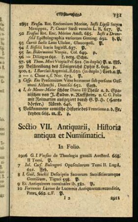 131-142, Sectio VII. Antiquaroo, Historia antiqua et Numismatici.