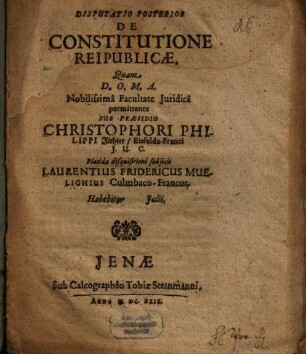 Disputatio Posterior De Constitutione Reipublicae
